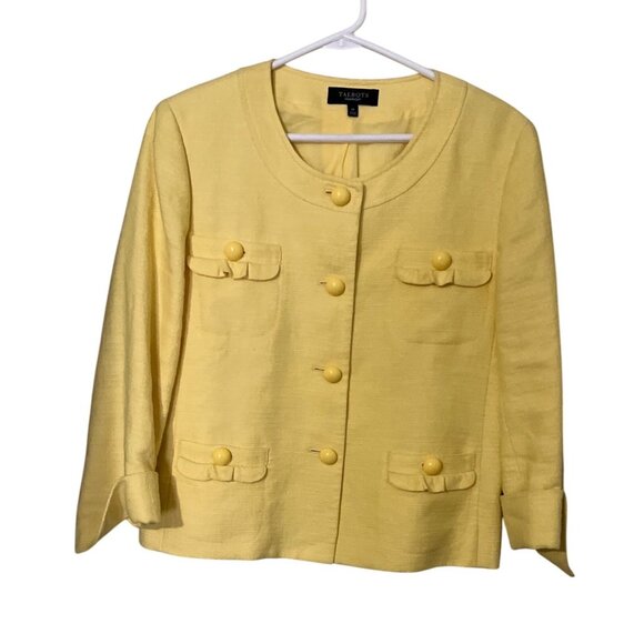 Talbots Yellow Linen Blend Womens Blazer Jacket  14 Office Career Business - Picture 1 of 9